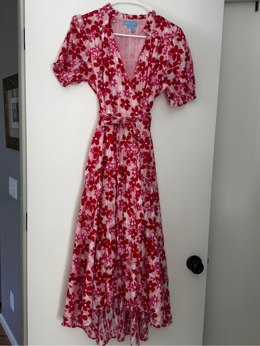 Draper James Pink and Red Floral High-Low Wrap Dress